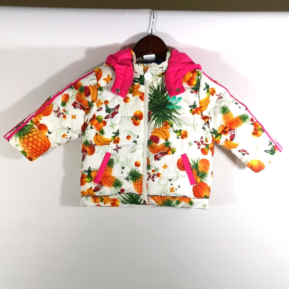 Adidas Girl's Puffer Jacket, 12 Months, Fantastic Bright Pattern, Removable Hood
